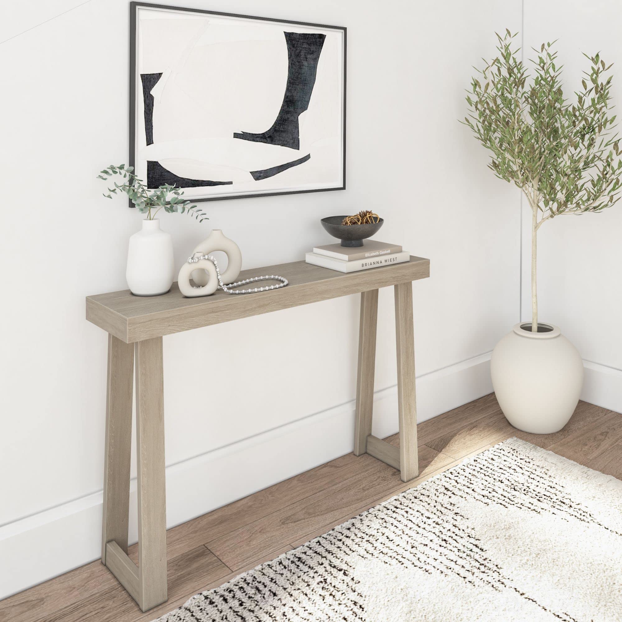 Plank+Beam Solid Wood Console Table, 36 Inch, Sofa Table, Narrow Entryway Table for Hallway, Behind The Couch, Living Room, Foyer, Easy Assembly, Pecan