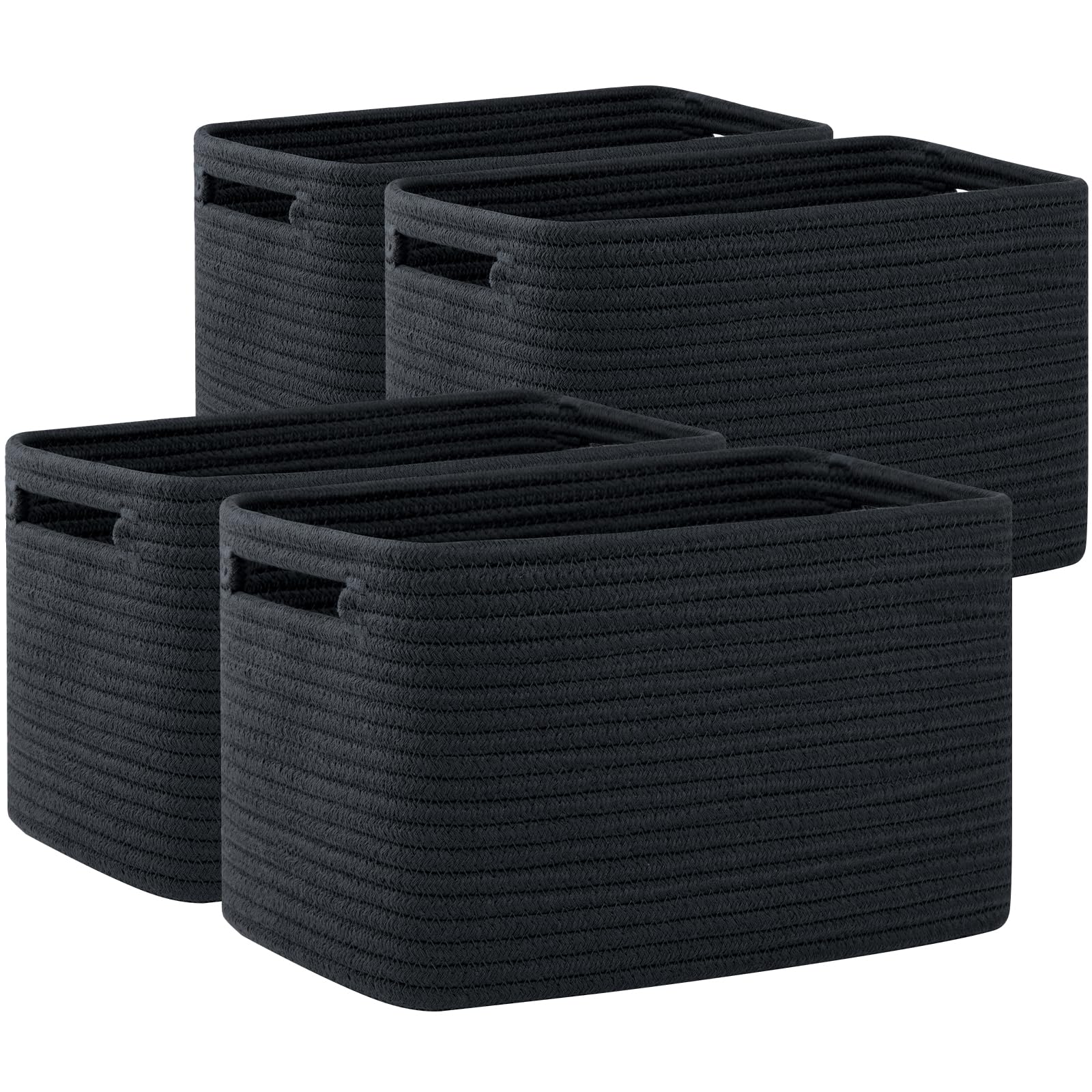 OIAHOMY 4 Pack Storage Baskets for Organizing, Cube Storage Bins for Shelves, Rectangle Storage Baskets With Handles, Woven Baskets for Storage, 12.7''Lx9''Wx7.8''H, Mixed Brown