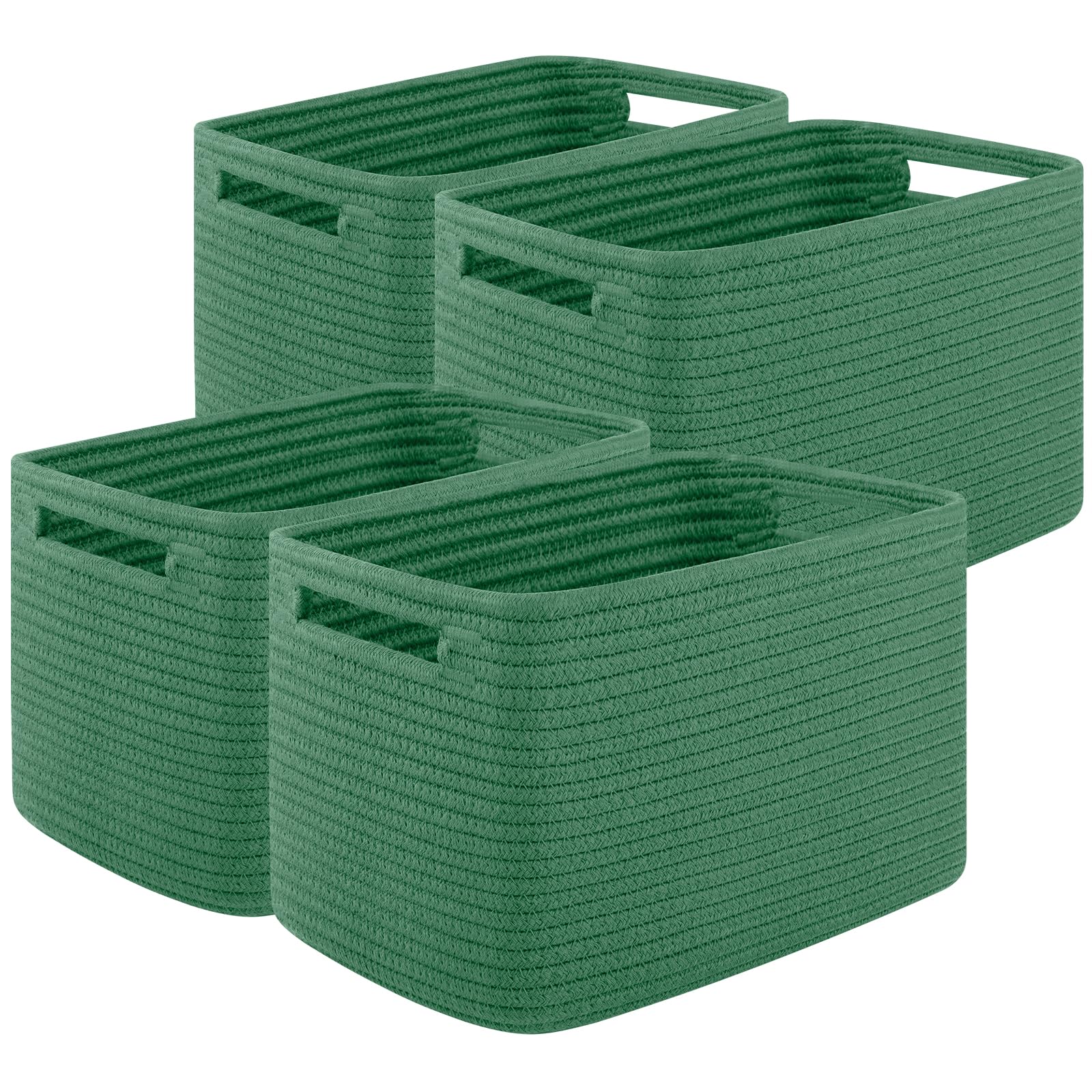 OIASKET Storage Baskets for Organizing, Woven Decorative Baskets for Shelves - Books, Towels, and Clothes, Cotton Rope Toy Storage Bins, 12.7''Lx9''Wx7.8''H, Pack of 4, Brown