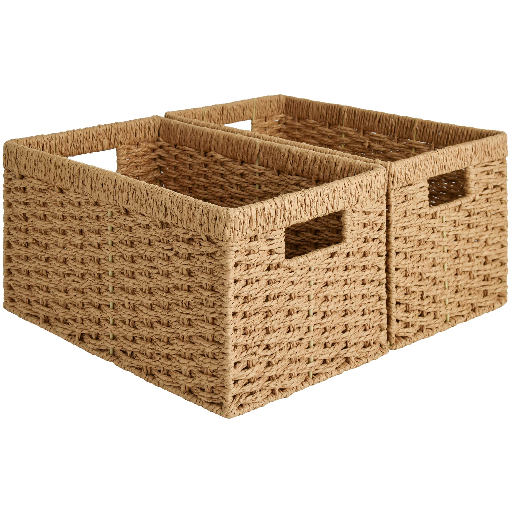 StorageWorks Wicker Basket, Baskets for Organizing, Storage Basket with Built-in Handles, Water Hyacinth Shelves (Medium 2-Pack, Natural Hyacinth)
