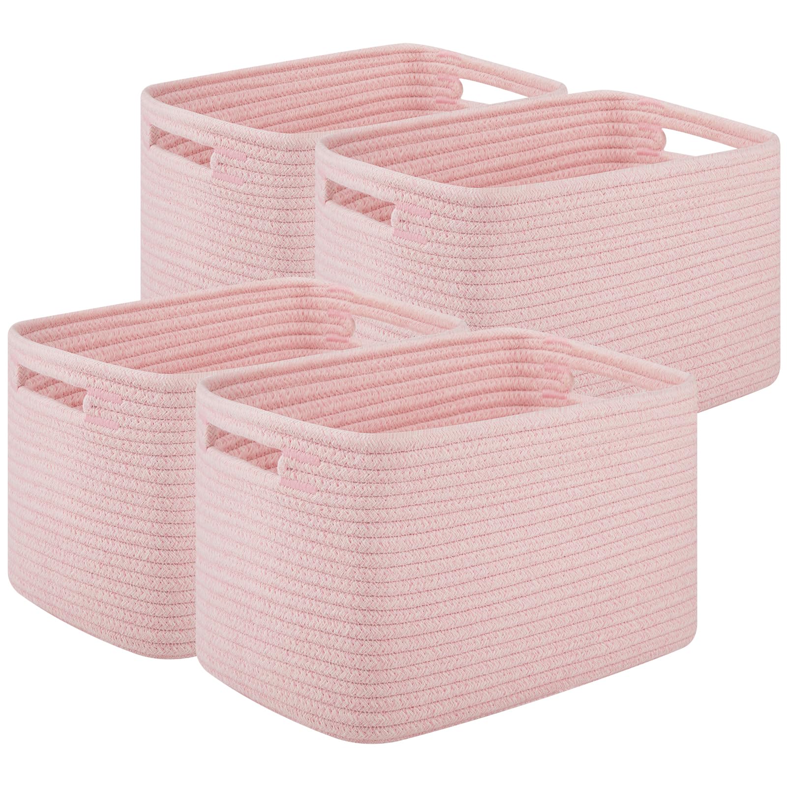 OIASKET Storage Baskets for Organizing, Woven Decorative Baskets for Shelves - Books, Towels, and Clothes, Cotton Rope Toy Storage Bins, 12.7''Lx9''Wx7.8''H, Pack of 4, Brown