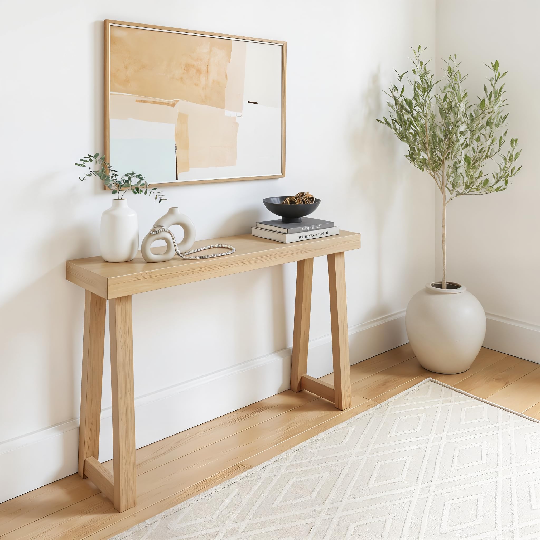 Plank+Beam Solid Wood Console Table, 56 Inch, Sofa Table, Narrow Entryway Table for Hallway, Behind The Couch, Living Room, Foyer, Easy Assembly, Blonde