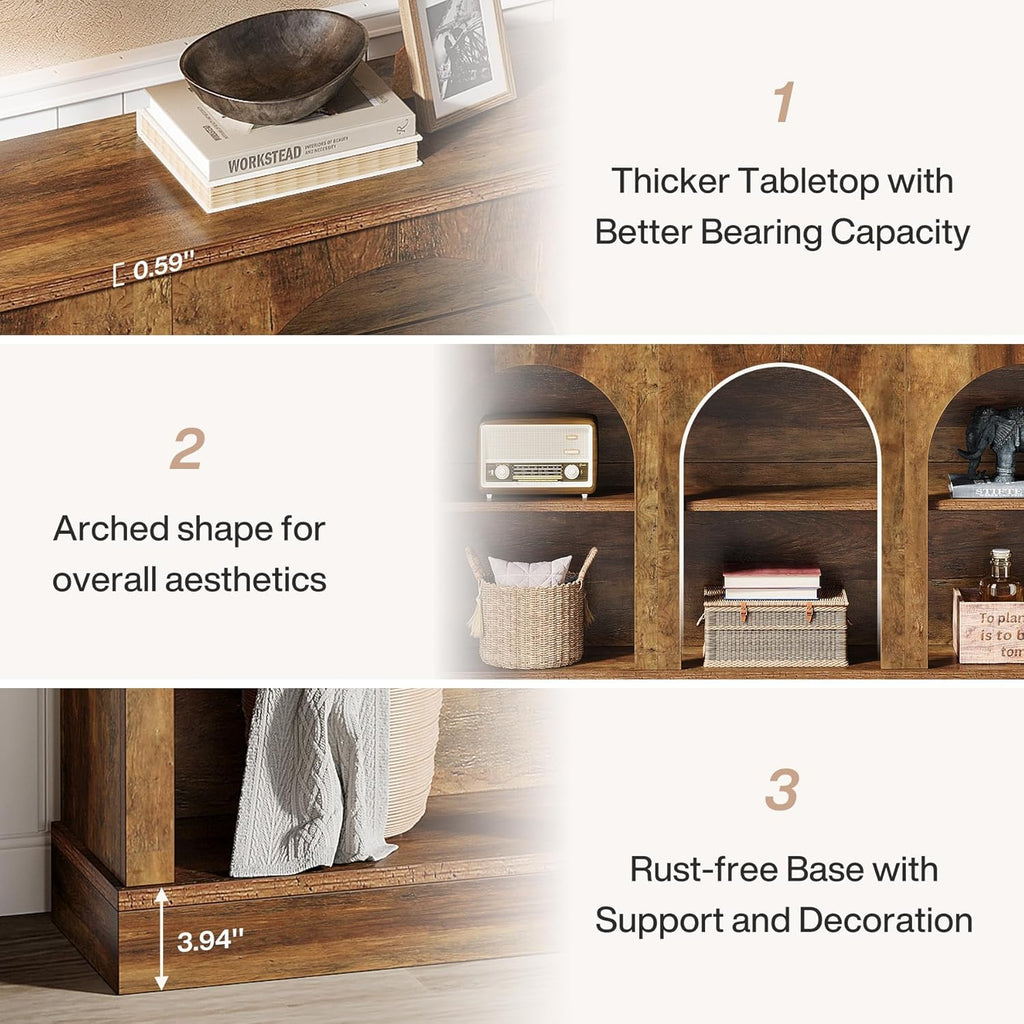 Tribesigns Farmhouse Console Table, 63-Inch Long Entryway Table with 3 Tier Storage, Wooden Rectangular Sofa Table Behind The Couch for Entrance, Hallway, Living Room, Brown | Entryway Table