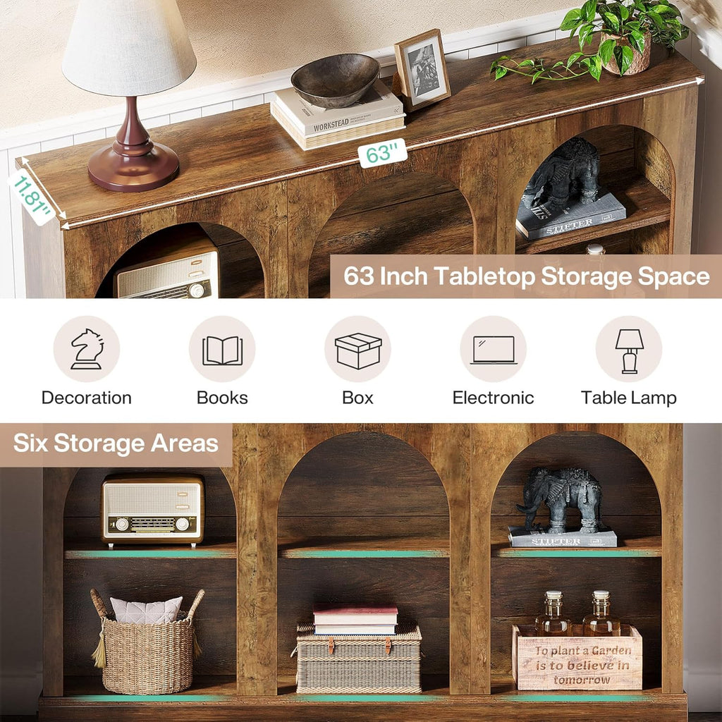 Tribesigns Farmhouse Console Table, 63-Inch Long Entryway Table with 3 Tier Storage, Wooden Rectangular Sofa Table Behind The Couch for Entrance, Hallway, Living Room, Brown | Entryway Table
