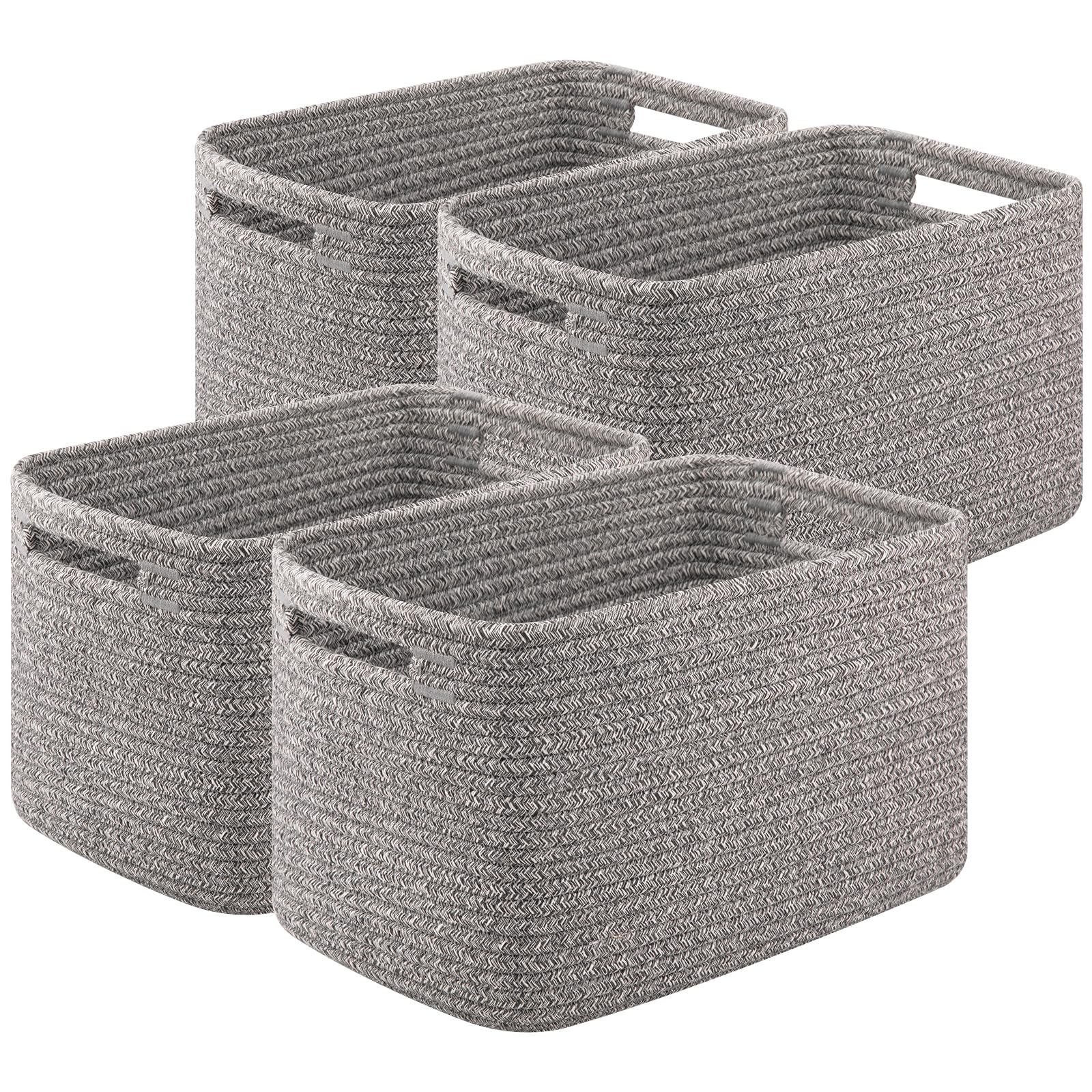 OIASKET Storage Baskets for Organizing, Woven Decorative Baskets for Shelves - Books, Towels, and Clothes, Cotton Rope Toy Storage Bins, 12.7''Lx9''Wx7.8''H, Pack of 4, Brown