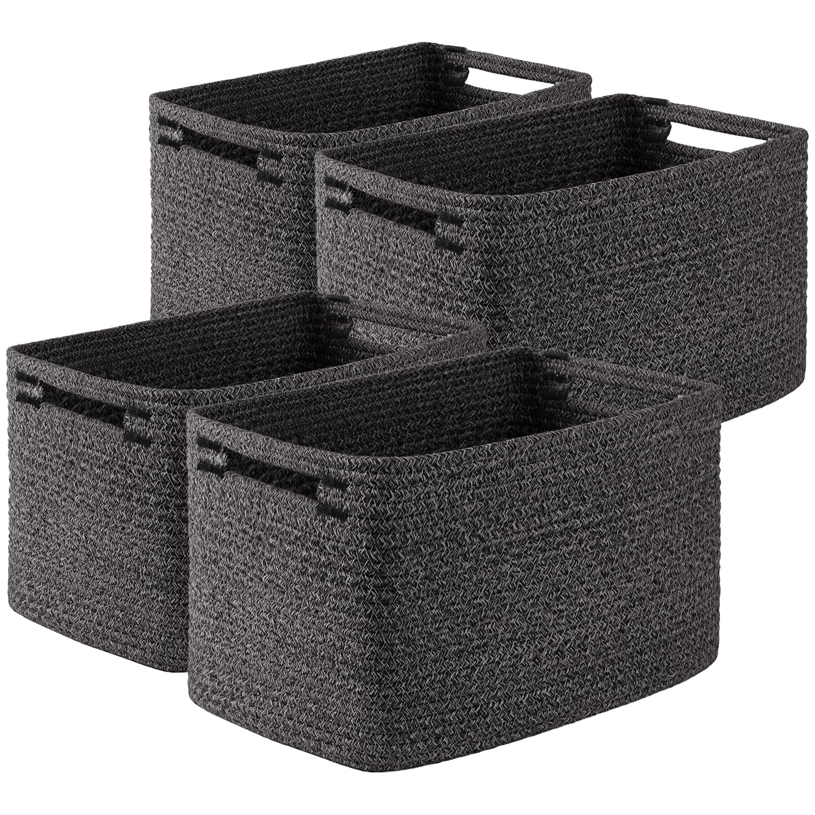 OIASKET Storage Baskets for Organizing, Woven Decorative Baskets for Shelves - Books, Towels, and Clothes, Cotton Rope Toy Storage Bins, 12.7''Lx9''Wx7.8''H, Pack of 4, Brown