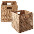 Casafield 12" x 12" Water Hyacinth Storage Baskets, Natural - Set of 6 Collapsible Cube Organizers, Woven Bins for Bathroom, Bedroom, Laundry, Pantry, Shelves