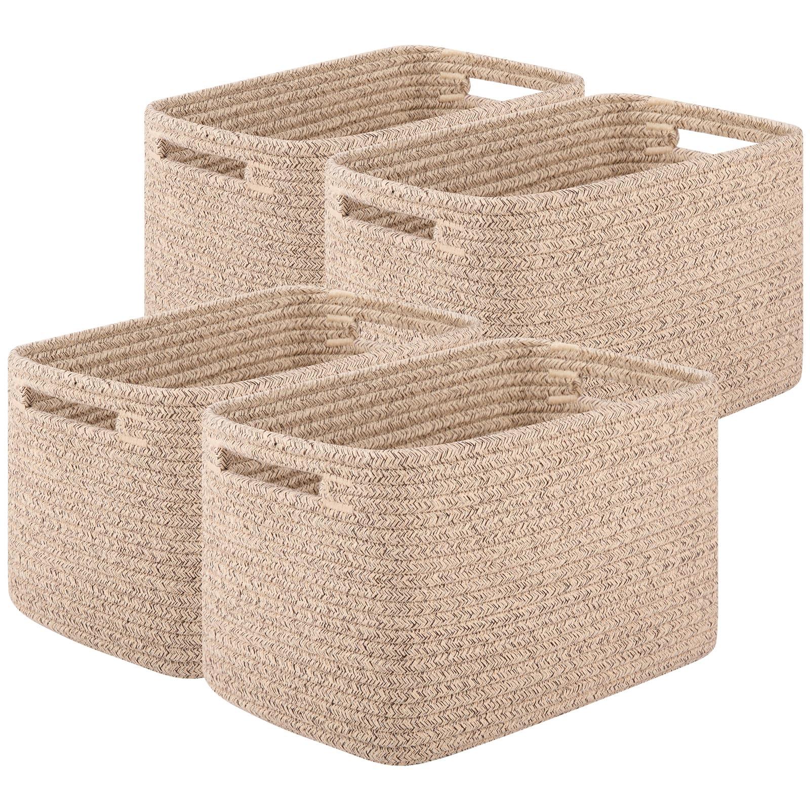 OIASKET Storage Baskets for Organizing, Woven Decorative Baskets for Shelves - Books, Towels, and Clothes, Cotton Rope Toy Storage Bins, 12.7''Lx9''Wx7.8''H, Pack of 4, Brown