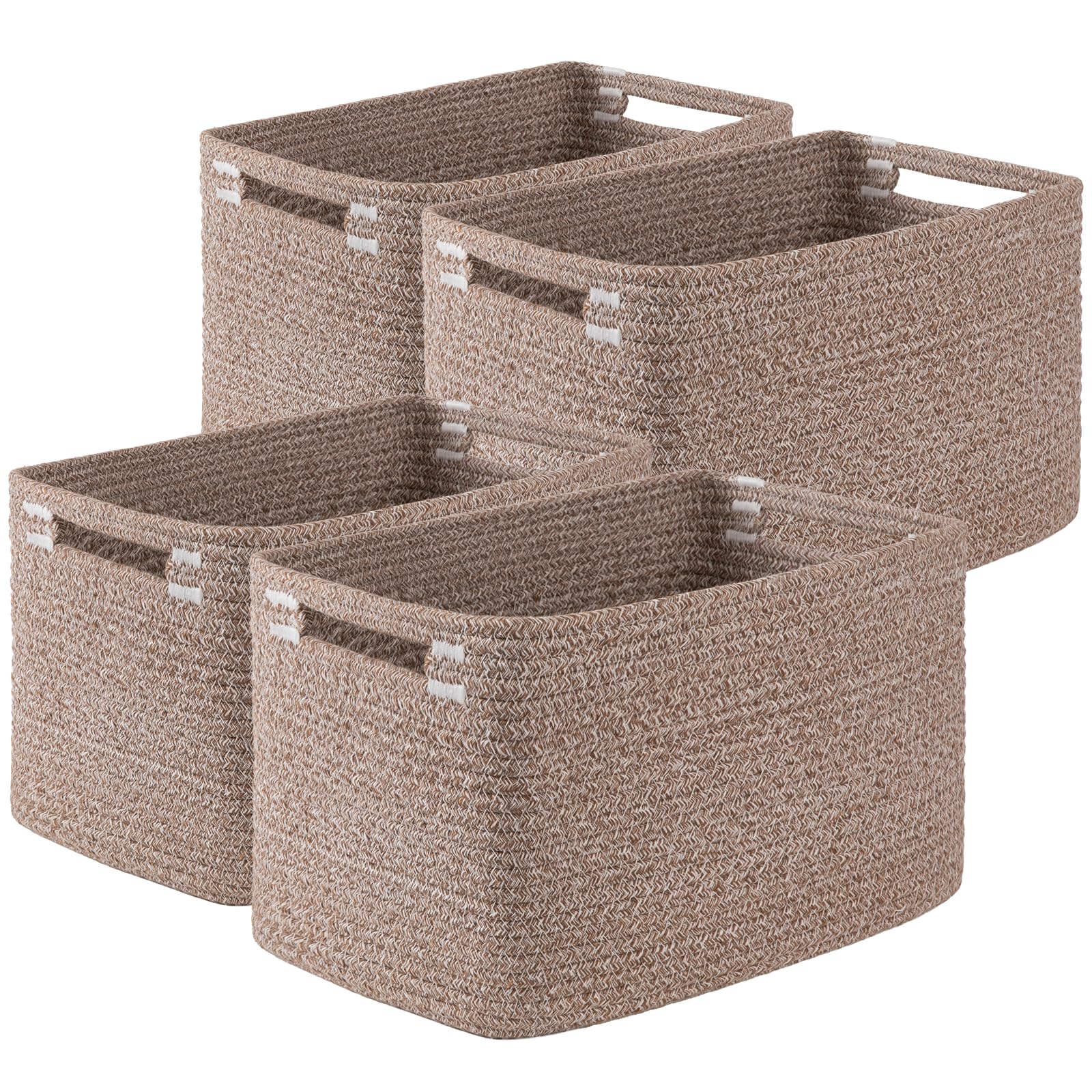 OIASKET Storage Baskets for Organizing, Woven Decorative Baskets for Shelves - Books, Towels, and Clothes, Cotton Rope Toy Storage Bins, 12.7''Lx9''Wx7.8''H, Pack of 4, Brown