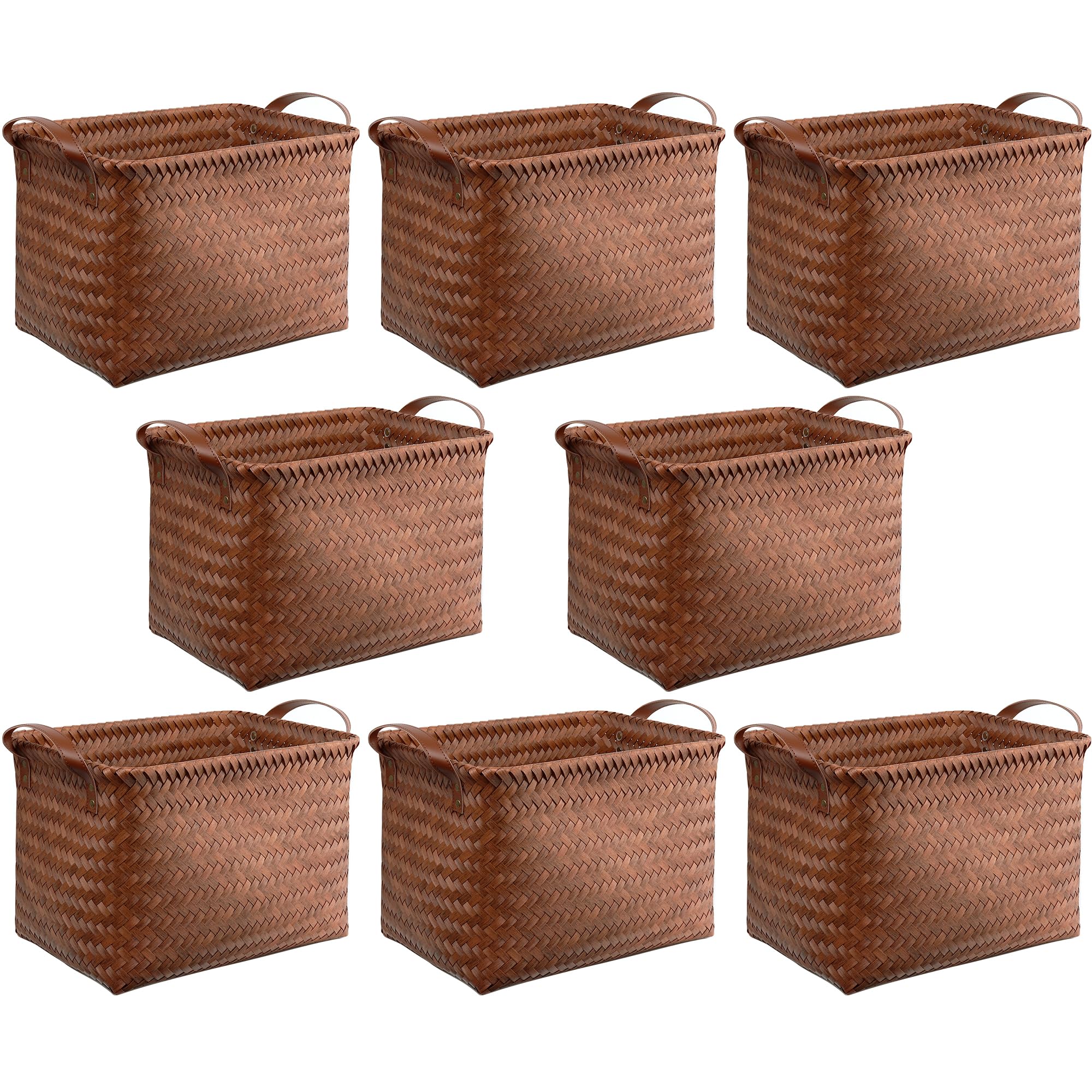 BROWNLILY Handwoven Clothes Basket Laundry Hampers Large Wicker Storage Baskets for Shelves Blankets Closet Storage Bins Car Bedroom Bathroom Organizers and Storage Bath (Pack of 4, Brown)