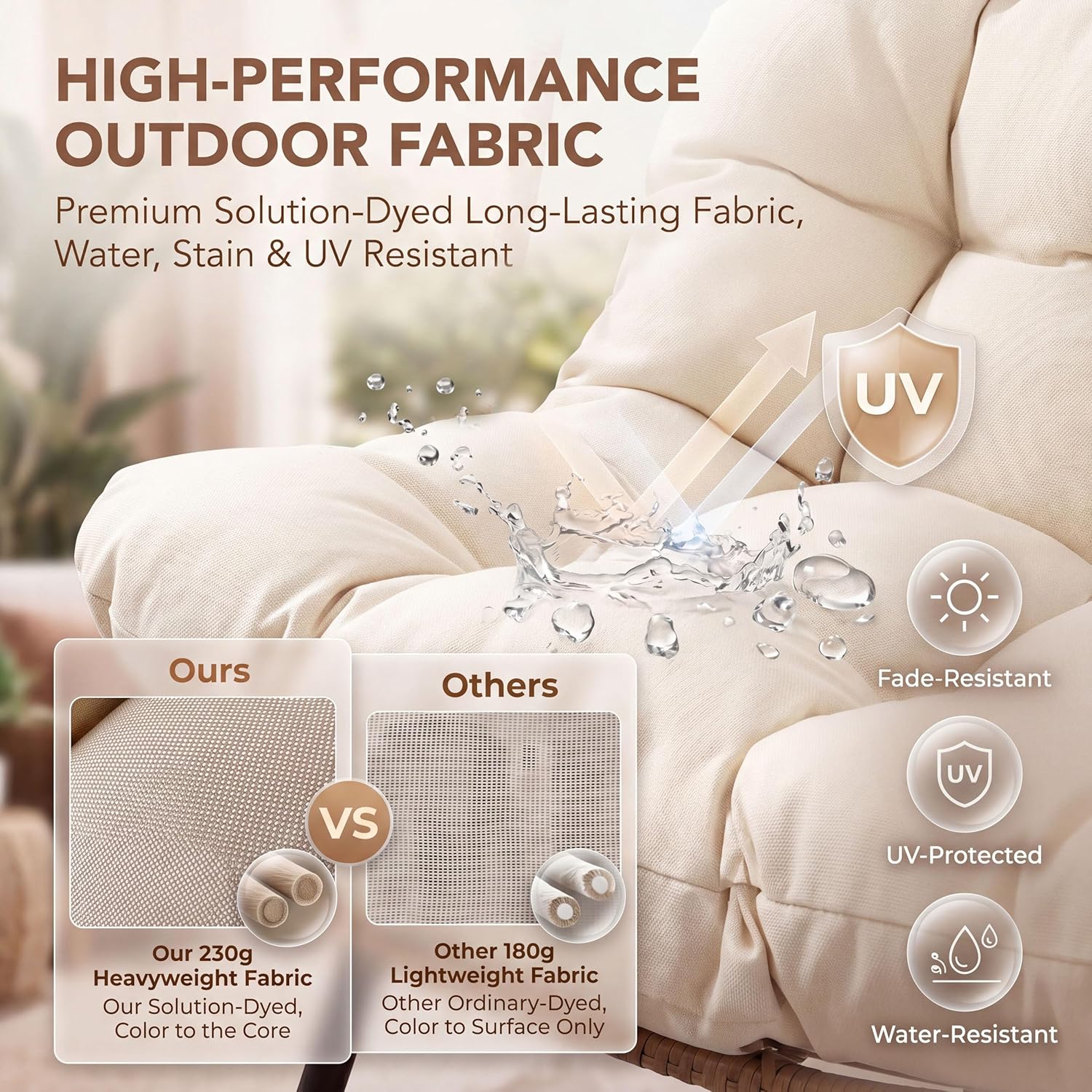 NICESOUL Double Swing Egg Chair with Stand, Extra Large 2 Person Indoor Outdoor Wicker Loveseat, Oversized Patio Hanging Basket Chair with Cushions, Cozy Sturdy Porch Swing for Backyard Balcony, Beige