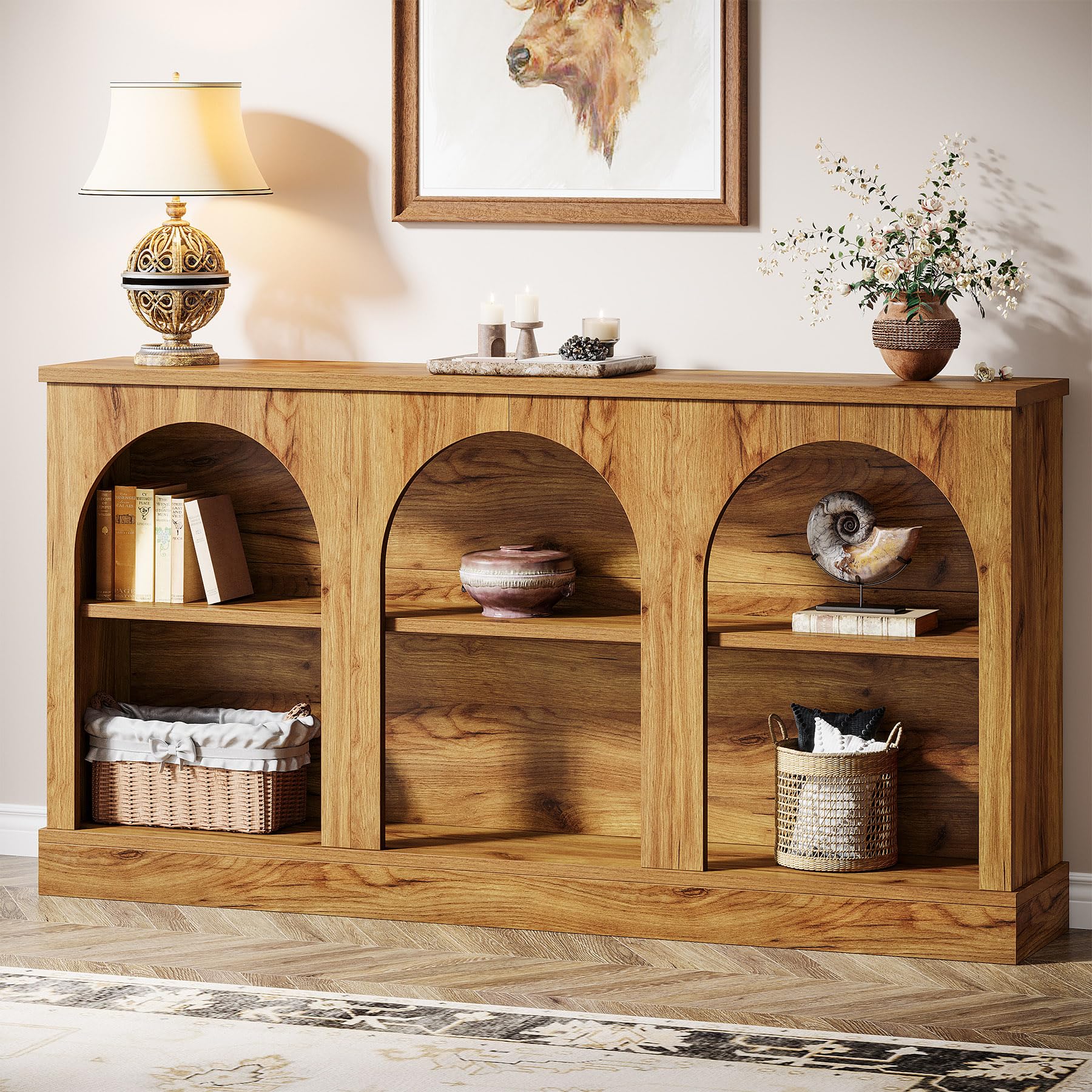 Tribesigns Farmhouse Console Table, 63-Inch Long Entryway Table with 3 Tier Storage, Wooden Rectangular Sofa Table Behind The Couch for Entrance, Hallway, Living Room, Brown | Entryway Table