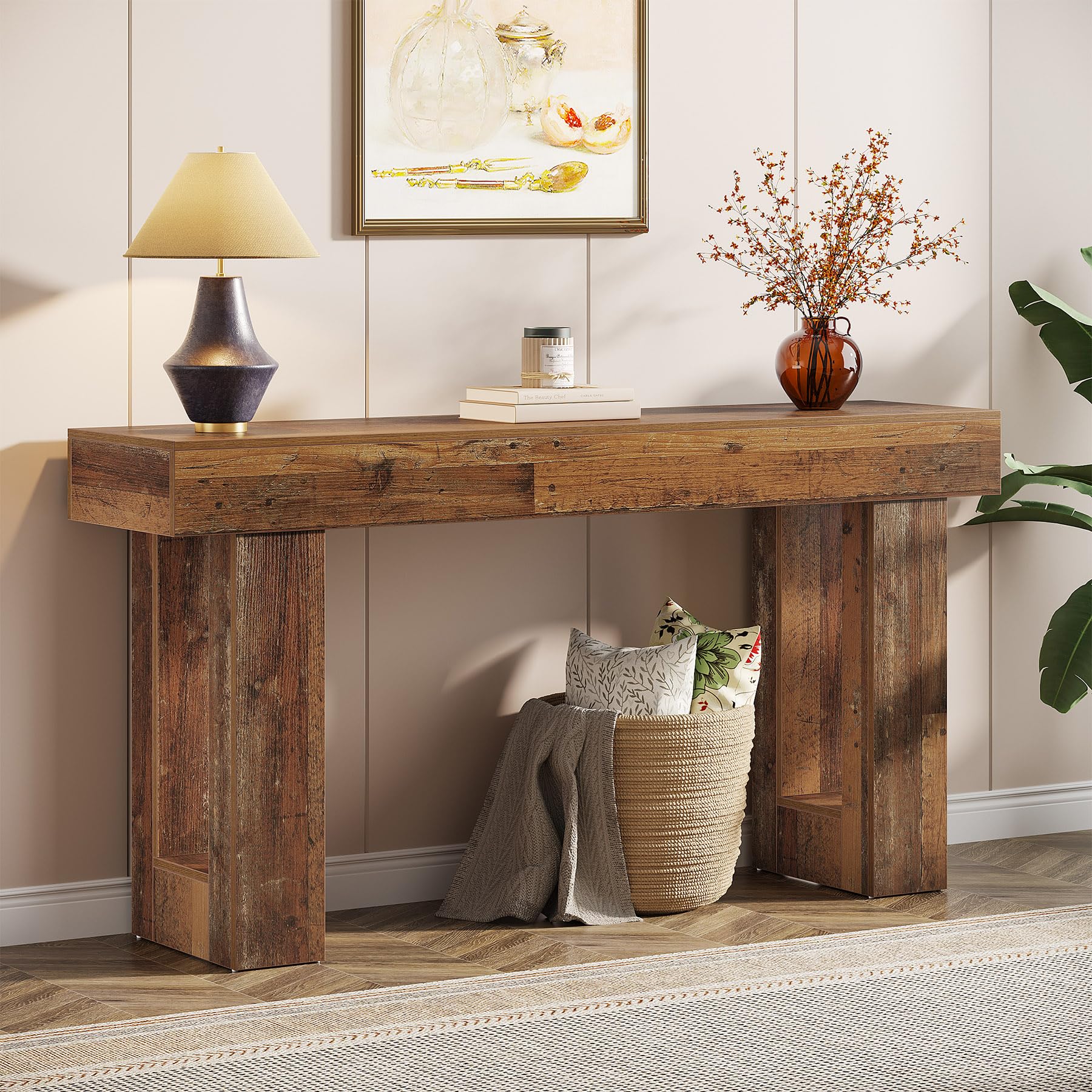 Tribesigns 63-Inch Long Console Table, Wooden Rectangular Sofa Table Behind The Couch, Farmhouse Entryway Table for Entrance, Hallway, Living Room (Natural)